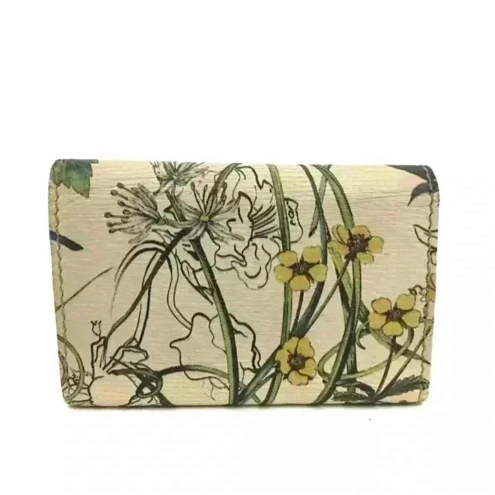 Gucci Flora Ivory Leather Key Case Unisex Floral Keyring - Picture 4 of 8
